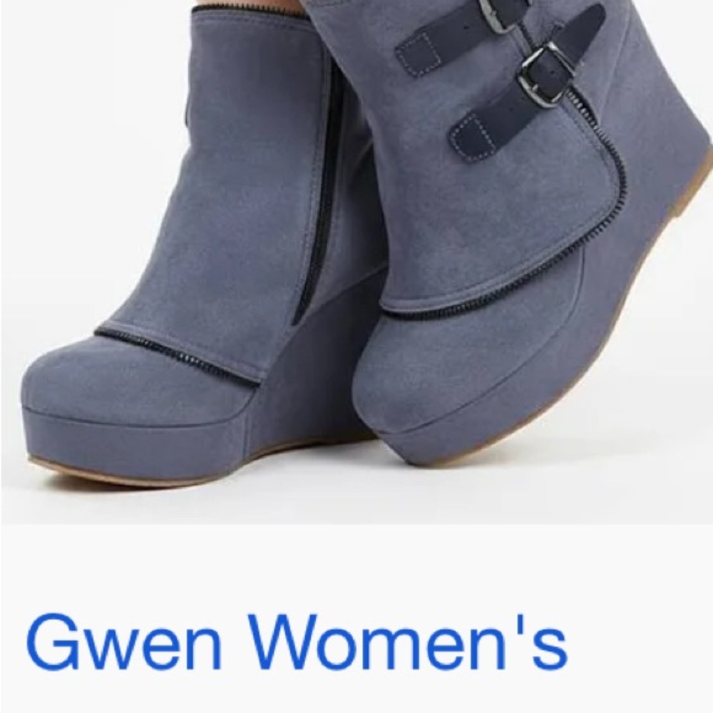 Wedge Ankle Booties in Slate Blue - Women's Fashion Boots